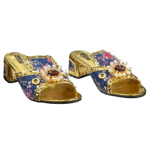 Dolce & Gabbana Women's Baroque Embellished Multicolor Sandals Pumps Size US 8 - Picture 5 of 13